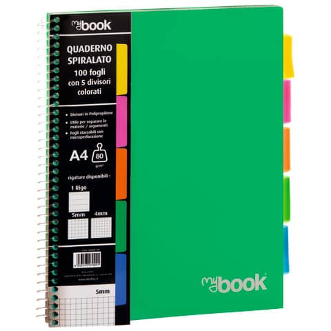 Quaderno Maxi spiralato Nikoffice con fori e separatori - 100 ff - 80 g formato A4 - 1R - 30NIK105